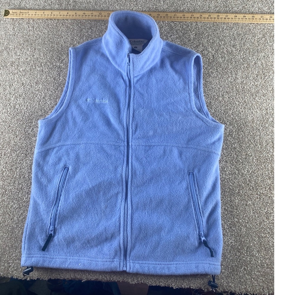 Columbia Women Blue Fleece Full Zip Vest Jacket Size Medium Pockets Cinch Hem